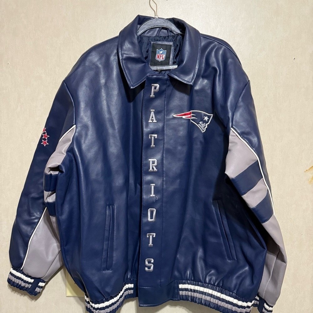 Vintage‎ 90’s NFL New England Patriots XXL Blue Gray Leather Jacket